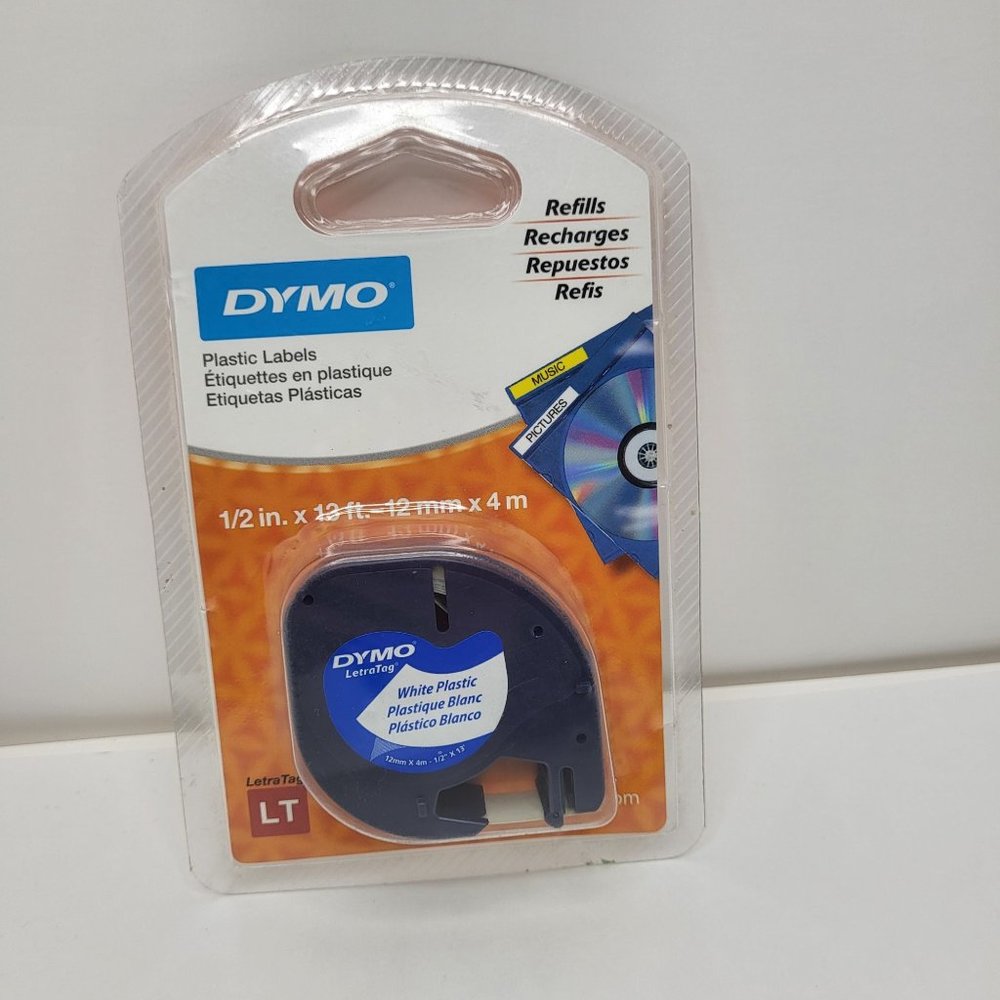 New DYMO #91331 LetraTag White Plastic Label Refill Tape‎ Cassette 1/2" x 13ft